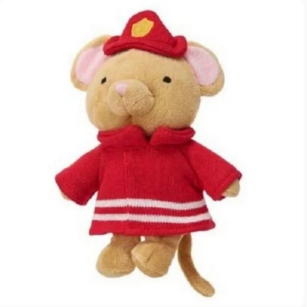 🍒 NEW - GYMBOREE Baby Fireman Mouse Soft Animal Plush Rattle 8" Toy